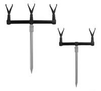 Aluminum Carp Fishing Rod Pod Bank with Bidirectional Rotation Bracket, Crossbars and Buzz Bar Designed for Stability on Uneven Surfaces (three heads)