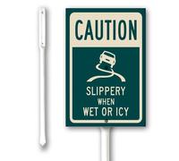 Aluminum Caution Sign 4.6"x6" Slippery When Wet Or Icy With Stake