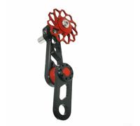 Aluminum Chain Tensioner for Single Speed Bicycle Modification with Floating Pulley and Oval Chainplate Design (Black and Red)