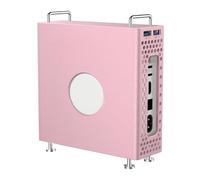 Aluminum Chassis Stand for Mac Mini M4/M4 Pro 2024 Vertical Computer Case Dustproof Protective Cover Bracket Storage Stand Support 10Gbps USB3.2 Ports + TF/SD Card Reader (Pink)