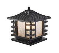 Aluminum Column Headlight Solar Post Light IP54 Waterproof Deck Post Cap Lights with Glass LampShade Dock Mount Retro Pillar Lamp Chinese Style Garden Light Lawn Light