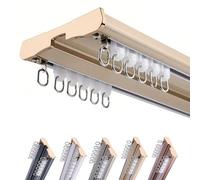 Aluminum Curtain Track 2-Layer, Sturdy 2m 3m 4m 4.5m 5m 6m Rod for Heavy Curtains, Ceiling Mount, Silent Ceiling Rail, Room Divider (Gold, 2.4m)