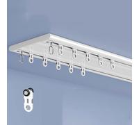 Aluminum Curtain Track System Ceiling Mount Ultra-thin Double Row Curtain Track Silent pulley for Bedroom Living Room Hospital(0.9m/3ft)