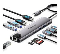 Aluminum Docking Station USB-C Hub with 2 HDMI, Gigabit Ethernet, 4 USB A, USB-C 3.0, PD 100W, SD/TF, 1000Mbps RJ45 LAN Dock Adapter for MacBook Docking Station Laptop, Supports 2 Monitor