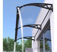 Aluminum Door Canopy Awning Black Bracket Curved Outdoor Sunshade Transparent Polycarbonate Porch Cover Large Balcony Roofing (120x590cm)