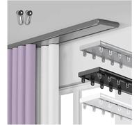 Aluminum Double ain Track 50-800 cm Adjustable Ceiling-Mount Drapery Rod with Silent Rollers Ideal Room Divider for Living Room & Bedroom (Gray 350 cm)