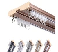 Aluminum Double Curtain Track, Ceiling Mount Curtain Rails, 0,6 m 0,9 m 1 m 2 m 3,0 m 4 m 4.5 m 5 m 6 m Silent Heavy-Duty Curtain Rods for Living Room, Bedroom(Rose gold,4.7m)
