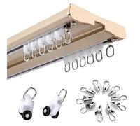 Aluminum Double Curtain Tracks and Rails, Ceiling Mount Curtain Rods with Silent Pulleys, 1 m - 6 m Customizable Curtain Rail Track System for Living Room Bedroom Partition(Gold,4.4m)