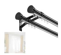 Aluminum Double Track Curtain Rail Wall-Mounted Noise-Free Pulleys Adjustable 2.5m to 6m Perfect for Living Room Bedroom Office - Black 4.7m Long