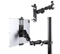 Aluminum Dual Arm Tablet Mount with Super Clamp for Rails 0.5'' to 2'' in Diameter, Side Mount Tablet Holder for Mic Stand, Compatible with iPad Pro 12.9 Air Mini, Galaxy Tab, 4.7-12.9" Tablets