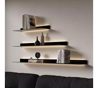 Aluminum Floating Shelves with Warm LED Light Wall-Mounted Metal Shelf for Living Room Kitchen Bathroom - Black 100cm/39.4in Modern Decorative Storage Solution