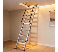 Aluminum Foldable Attic Ladder 8.4 to 12.3 Feet Adjustable Wide Steps for Easy Access to Attics & Basements SpaceSaving Design & Lightweight