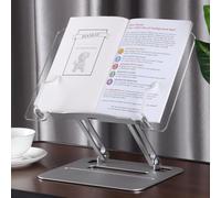 Aluminum Foldable & Portable Laptop Stand, Height Angle Adjustable Stand with Acrylic Book Holder for Recipe, Magazine, Reading, Cookbook, Office, Kitchen, Textbook