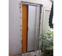 Aluminum Folding Sliding Door with Lock & Hardware, Retractable Accordion Gate for Garage, Basement, Interior Doorway, Outdoor Patio