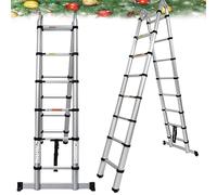 Aluminum Folding Telescopic Ladder A Frame Step Ladders Extendable, VickyHome Telescopic Ladder Garden Ladders for Hedge Cutting, Anti-slip Rubber Feet, Adjustable Step, 1.9M/6.2FT
