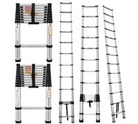 Aluminum Folding Telescopic Ladder Step Ladders Extendable, VickyHome Telescopic Ladder Garden Ladders for Hedge Cutting, Anti-slip Rubber Feet, Adjustable Step, 3.2M/10.5FT