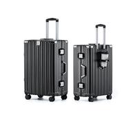 Aluminum Frame Luggage with Spinner Wheels, PC Hard Shell Suitcase with Cup Holder, Zipperless Luggage for Business Travel, Black (PC+Aluminum), Carry on 20inch, Carry on Luggage With Aluminum Frame