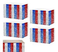 Aluminum Fringe Table Skirt, Table Marginal Skirt - Table Skirts Banner Tinsel Strip 4 Pieces,Desk Curtains 29x108 Inch Rectangle Background for Party