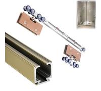 Aluminum Glass Door Track with Soft Close Mechanism, Sliding Door Wardrobe Closet Track Customizable Lengths, Bypass Barn Door Hardware Kit(Rose Gold,221cm/87in)