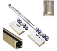 Aluminum Glass Door Track with Soft Close Mechanism, Sliding Door Wardrobe Closet Track Customizable Lengths, Bypass Barn Door Hardware Kit(Silver,221cm/87in)