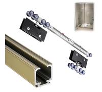 Aluminum Glass Door Track with Soft Close Mechanism, Sliding Door Wardrobe Closet Track Customizable Lengths, Bypass Barn Door Hardware Kit(Black,221cm/87in)