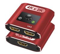 Aluminum HDMI Splitter 2 in 1 out / 1 In 2 out, Bi-directional HDMI Switch, 4K@60Hz, 3D 1080P, Suitable for TV Box, Laptop, PS3/4/5, DVD, Red