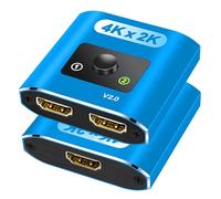 Aluminum HDMI Splitter 2 in 1 out / 1 In 2 out, Bi-directional HDMI Switch, 4K@60Hz, 3D 1080P, Suitable for TV Box, Laptop, PS3/4/5, DVD, Blue