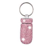 Aluminum Keychain Medication Pill Box Mini Size Pill Holder,Waterproof and Light Weight Pill Case, Bling Pill Container Key Chain Medicine Dispenser Organizer Bottle Storage Aluminum Keychain,Pink