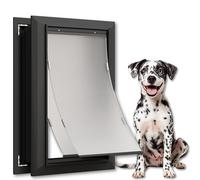 Aluminum Large Dog Door for Exterior Doors, Lockable Panel Included, Cutout Size 12.2''W x 18''H, Heavy Duty Magnetic Double Flap for Extreme Weather, Energy-Efficient, Easy to Assemble, Black (L)