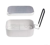 Aluminum Lunch Box Handle Mess Tin Camping Cookware Set Square Food Case Travel Portable Steam Rack Foods Container Indoor-outdoor Picnic Bushcraft,Silver