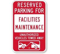 Aluminum Maintenance Reserved Parking Sign, Spots For Facility Crew Only, Unauthorized Vehicles Towed, Indoor Outdoor Wall Decor, 12x8 Inches