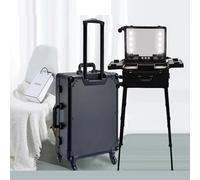 Aluminum Makeup Train Case with Light Up Mirror, Professional Portable Rolling Makeup Box for Artists, Free Standing Travel Case