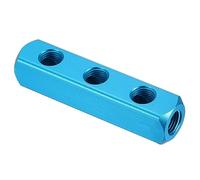 Aluminum Manifold,3 Way 6 Port Air Manifold, G1/4 Inch Hose Inline Block Splitter Pneumatic Fitting, Blue