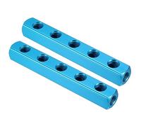 Aluminum Manifold,5 Way 8 Port Air Manifold, 2 Pack G1/4 Inch Hose Inline Block Splitter Pneumatic Fitting, Blue
