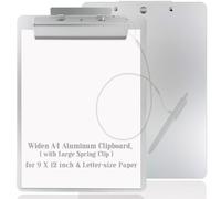 Aluminum Metal Clipboard Flat Heavy Duty Hangable Spring Clip Board with Pen Chain Hole Letter Size A4 9.25" x 12.6" for School Office Business Medical Professionals Workshop Factory (Silver, A4)