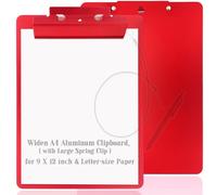 Aluminum Metal Clipboard Flat Heavy Duty Hangable Spring Clip Board with Pen Chain Hole Letter Size A4 9.25" x 12.6" for School Office Business Medical Professionals Workshop Factory (Red, A4)