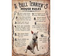 Aluminum Metal Signs Vintage a Bull Terrier 's House Rules for Lovers for Bars Club Restaurants Cafes Pubs Vintage Wall Decor Decorative 8x12 Inch