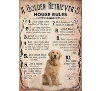 Aluminum Metal Signs Vintage a Golden Retriever's House Rules for Lovers for Bars Club Restaurants Cafes Pubs Vintage Wall Decor Decorative 8x12 Inch