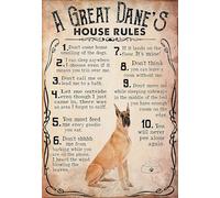 Aluminum Metal Signs Vintage a Great Dane's House Rules for Lovers for Home Coffee Garden Bedroom Wall Decor 8x12 Inch