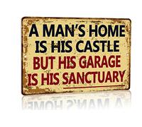 Aluminum Metal Tin Sign Garage Man Cave Wall Decor A Man's Home is His Castle But His Garage is His Sanctuary 12" x 8"