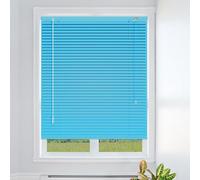Aluminum Mini Blinds, 25mm Slat Cordless Window Shades, Waterproof Venetian Blind W 31 45 89 103 111 123 145 159cm Room Darkening Horizontal Mini Blinds for Indoor Privacy Office Home Anti-UV(Sky Blue