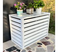 Aluminum Mini Split Air Conditioner Cover and Heat Pump Stand - Outside Unit Protection, Noise Reduction, Outdoor AC Cover, Plant Shelf - White Flat