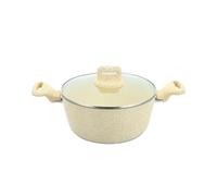 Aluminum Nonstick 20cm Stock Pot Induction Multi Purpose Non Stick Cooking Pot for Cooking Soups Brew Boiling Stew Pot with Tempered Glass Lid Casserole Pot (Marbled Cream, 20cm Stockpot)