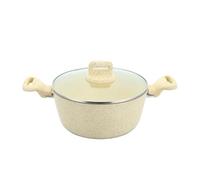 Aluminum Nonstick 24cm Stock Pot Induction Multi Purpose Non Stick Cooking Pot for Cooking Soups Brew Boiling Stew Pot with Tempered Glass Lid Casserole Pot (Marbled Cream, 24cm Stockpot)