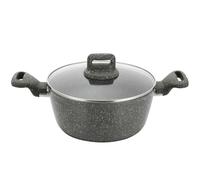 Aluminum Nonstick 32cm Stock Pot Induction Multi Purpose Non Stick Cooking Pot for Cooking Soups Brew Boiling Stew Pot with Tempered Glass Lid Casserole Pot (Marbled Grey, 32cm Stockpot)