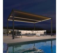 Aluminum Pergola 4.8 x 3.68m with LED Lights Adjustable Slats Waterproof Garden Canopy for Terrace & Carport Gray Outdoor Shade Solution