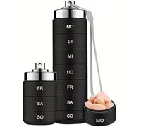 Aluminum Pill Organizer, 7 Day Stackable Metal Pill Box with Spin Lock Waterproof Daily Medicine Case for Travel, Outdoor, Gym First-Aid, Black, Aluminum Case