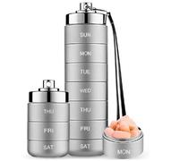 Aluminum Pill Organizer, 7 Day Stackable Metal Pill Box with Spin Lock Waterproof Daily Medicine Case for Travel, Outdoor, Gym First-Aid, Grey, Aluminum Case