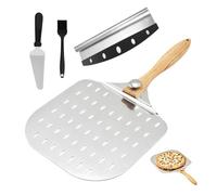 Aluminum Pizza Peel,12 inch Pizza Paddle Pizza Spatula | with Foldable Wood Handle Premium Pizza Paddle, Small Spatula and Oil Brush, for Baking Homemade Pizza and Artisan Breads