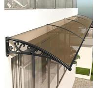 Aluminum & Polycarbonate Door Canopy with Side Panel Rain Gutter Lean-To Awning for Terrace Balcony Garden Entrance - Brown 100x360cm